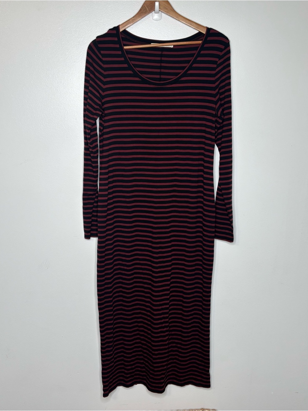 Peruvian Connection Maxi Dress Womens Large Red Black Stripe Long Sleeve